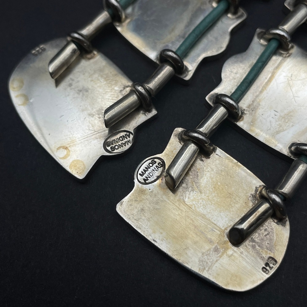 Manos Andinas Statement Necklace Sterling Turquoise Inlay Chilean Art Jewelry - Picture 8 of 13